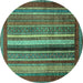 Round Machine Washable Abstract Turquoise Modern Area Rugs, wshabs3616turq