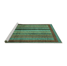 Sideview of Machine Washable Abstract Turquoise Modern Area Rugs, wshabs3616turq