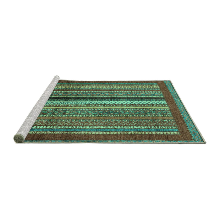 Sideview of Machine Washable Abstract Turquoise Modern Area Rugs, wshabs3616turq