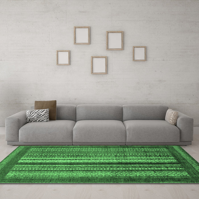 Machine Washable Abstract Emerald Green Modern Area Rugs in a Living Room,, wshabs3616emgrn