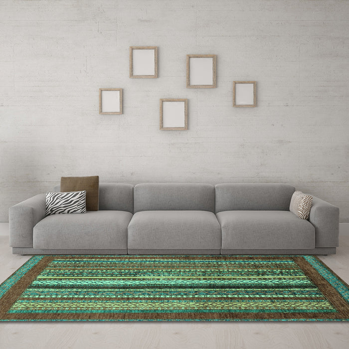 Machine Washable Abstract Turquoise Modern Area Rugs in a Living Room,, wshabs3616turq