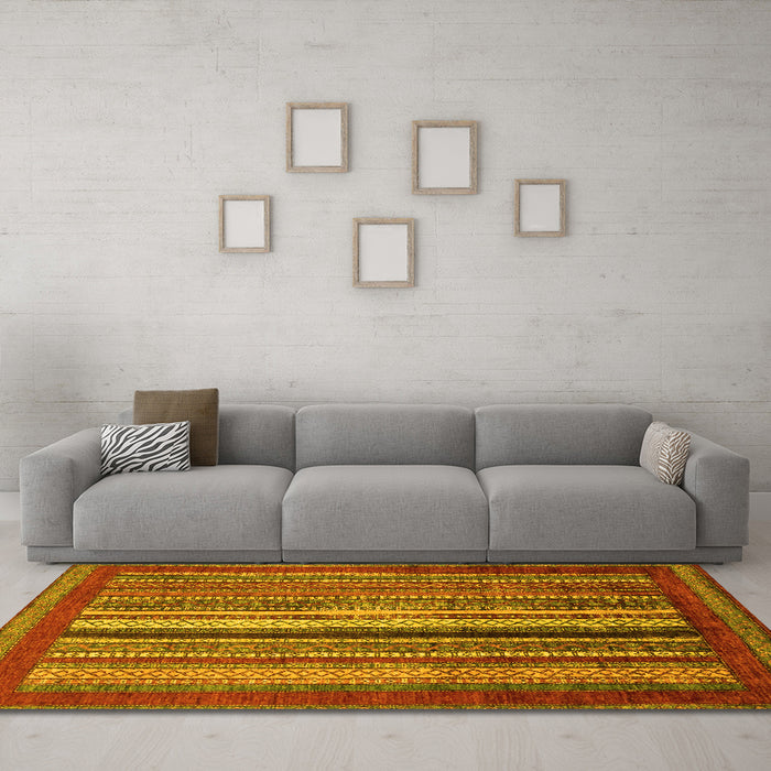 Machine Washable Abstract Yellow Modern Rug in a Living Room, wshabs3616yw