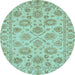 Round Machine Washable Oriental Light Blue Traditional Rug, wshabs3617lblu