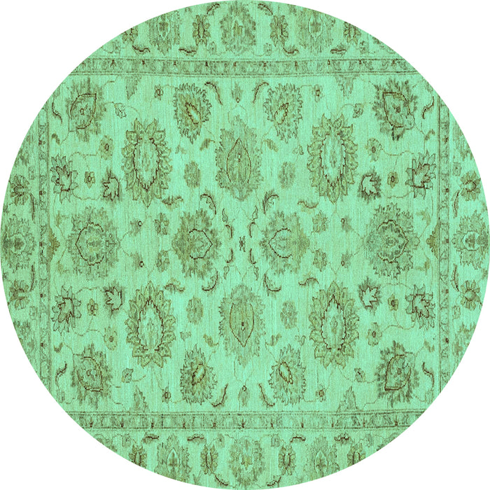 Round Machine Washable Oriental Turquoise Traditional Area Rugs, wshabs3617turq