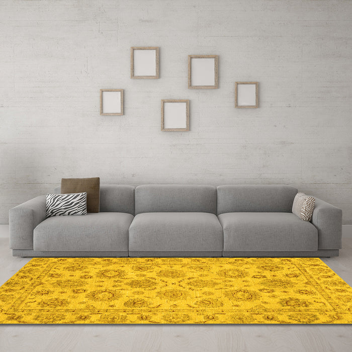 Machine Washable Oriental Yellow Traditional Rug in a Living Room, wshabs3617yw