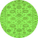 Round Machine Washable Oriental Green Traditional Area Rugs, wshabs3617grn