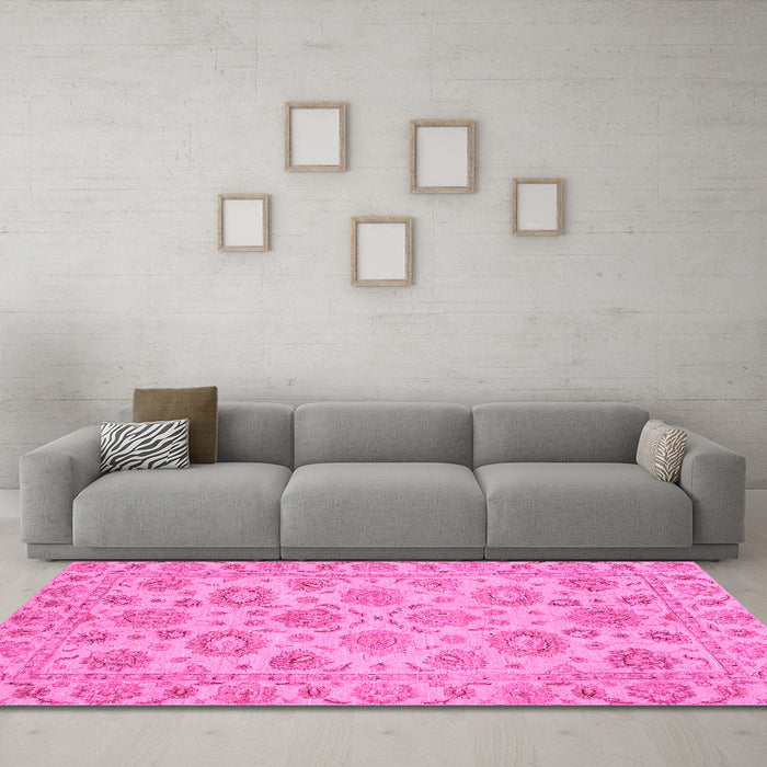 Machine Washable Oriental Pink Traditional Rug in a Living Room, wshabs3617pnk