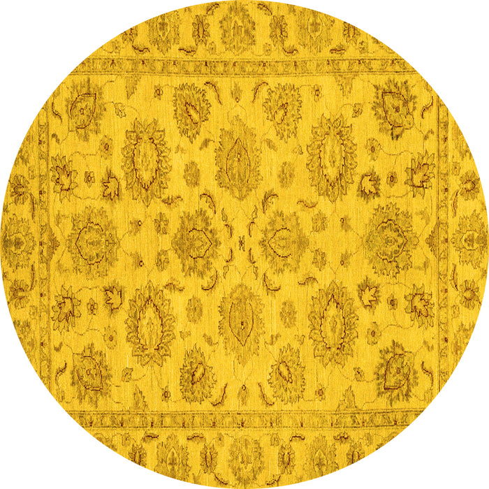 Round Machine Washable Oriental Yellow Traditional Rug, wshabs3617yw