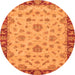 Round Machine Washable Abstract Orange Modern Area Rugs, wshabs3618org