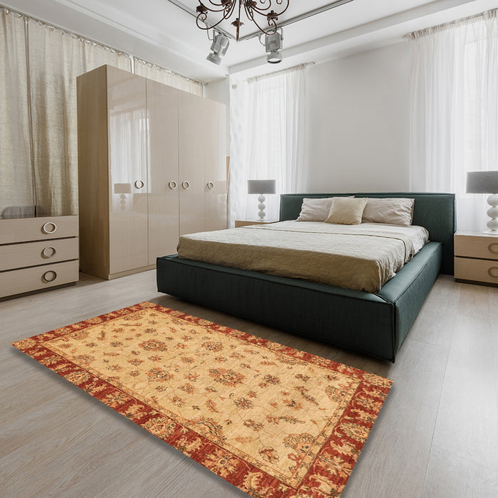 Machine Washable Abstract Orange Red Rug in a Bedroom, wshabs3618