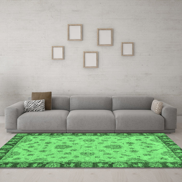 Machine Washable Abstract Emerald Green Modern Area Rugs in a Living Room,, wshabs3618emgrn