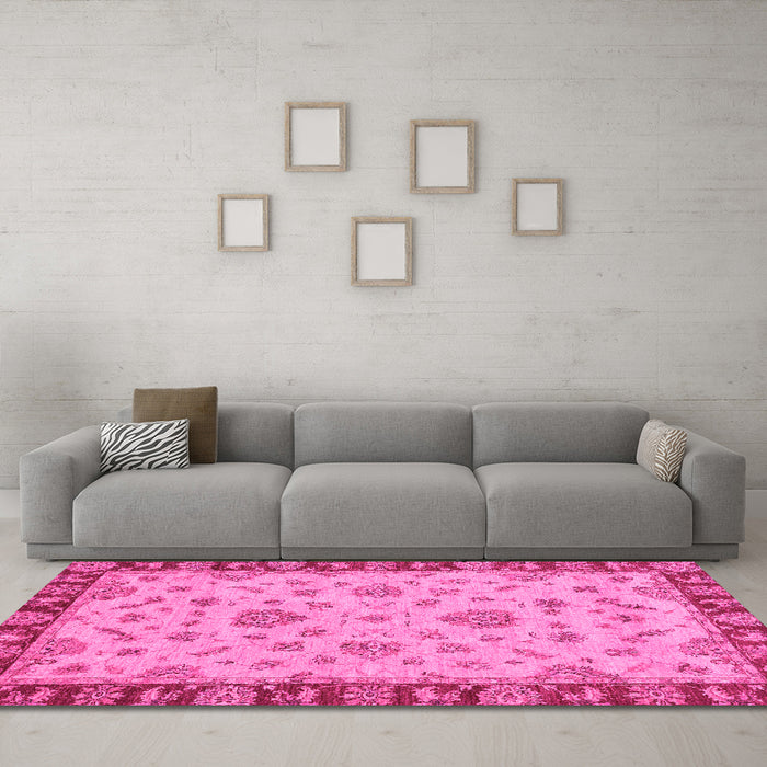 Machine Washable Abstract Pink Modern Rug in a Living Room, wshabs3618pnk