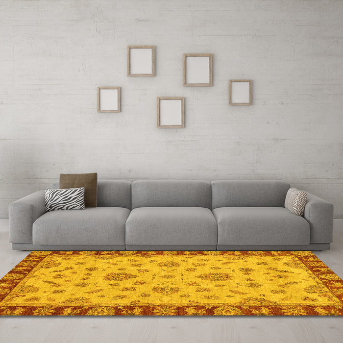 Machine Washable Abstract Yellow Modern Rug in a Living Room, wshabs3618yw