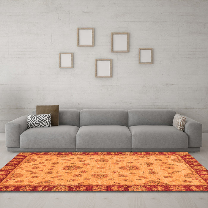 Machine Washable Abstract Orange Modern Area Rugs in a Living Room, wshabs3618org