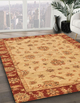 Machine Washable Abstract Orange Red Rug in a Family Room, wshabs3618