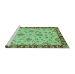 Sideview of Machine Washable Abstract Turquoise Modern Area Rugs, wshabs3618turq