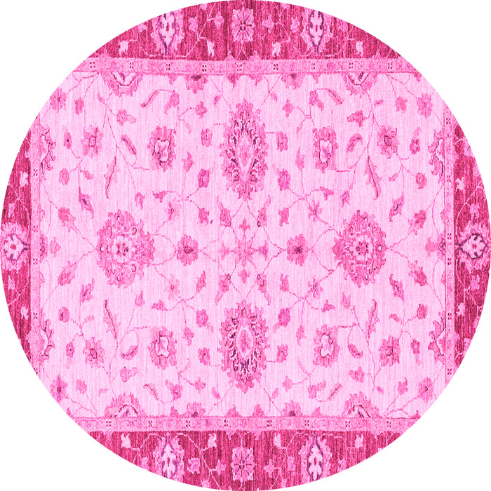 Round Machine Washable Oriental Pink Traditional Rug, wshabs3619pnk