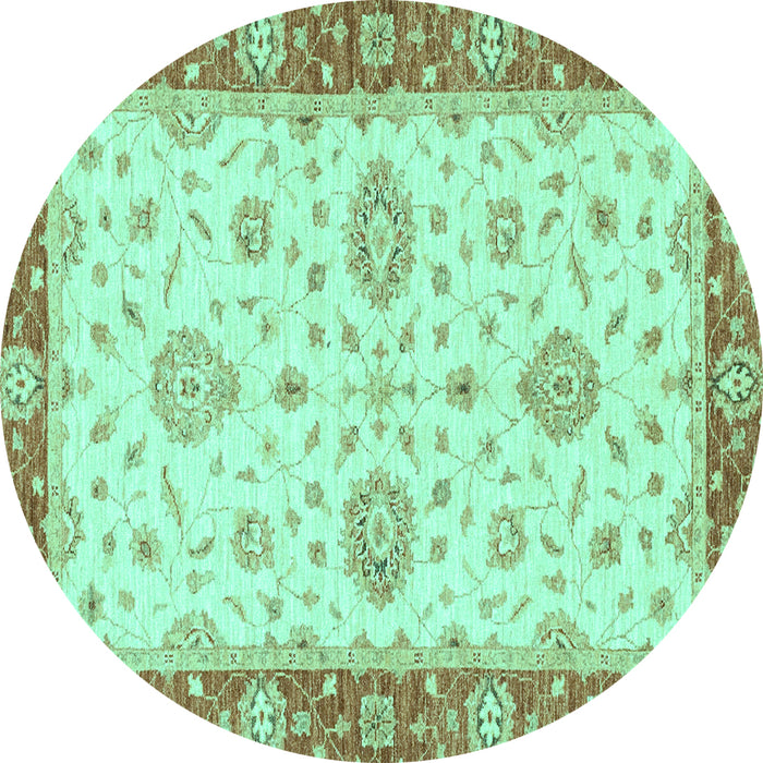 Round Machine Washable Oriental Turquoise Traditional Area Rugs, wshabs3619turq