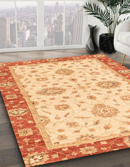 Machine Washable Abstract Mustard Yellow Rug in a Family Room, wshabs3619