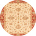 Round Abstract Mustard Yellow Oriental Rug, abs3619