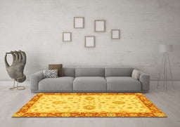 Machine Washable Oriental Yellow Traditional Rug in a Living Room, wshabs3619yw