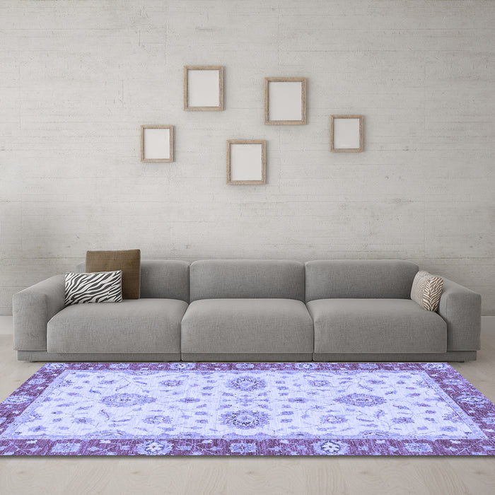 Machine Washable Oriental Blue Traditional Rug in a Living Room, wshabs3619blu