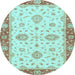 Round Machine Washable Oriental Light Blue Traditional Rug, wshabs3619lblu