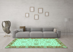 Machine Washable Oriental Turquoise Traditional Area Rugs in a Living Room,, wshabs3619turq