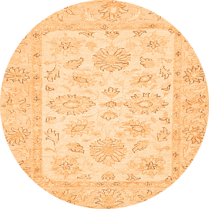 Round Machine Washable Oriental Orange Traditional Area Rugs, wshabs361org