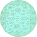 Round Machine Washable Oriental Light Blue Traditional Rug, wshabs361lblu