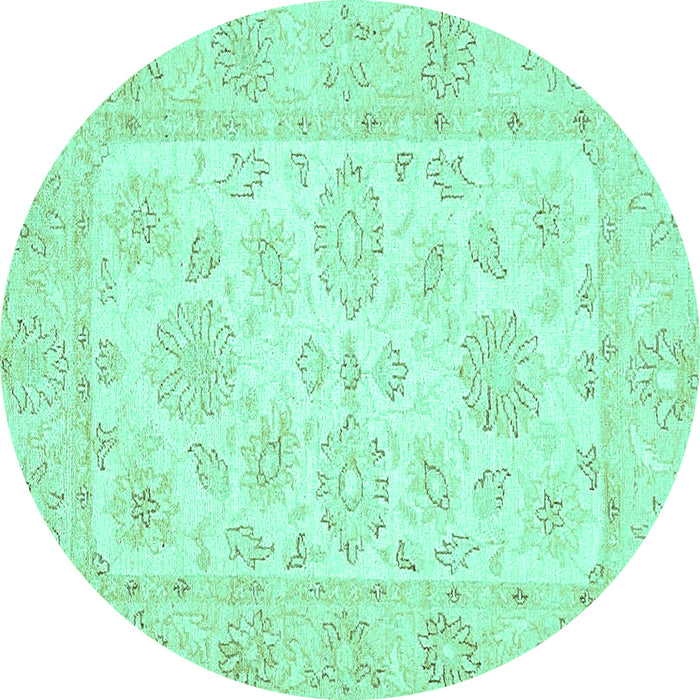 Round Oriental Turquoise Traditional Rug, abs361turq