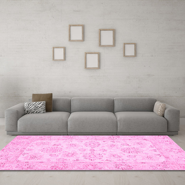 Machine Washable Oriental Pink Traditional Rug in a Living Room, wshabs361pnk