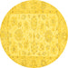 Round Machine Washable Oriental Yellow Traditional Rug, wshabs361yw