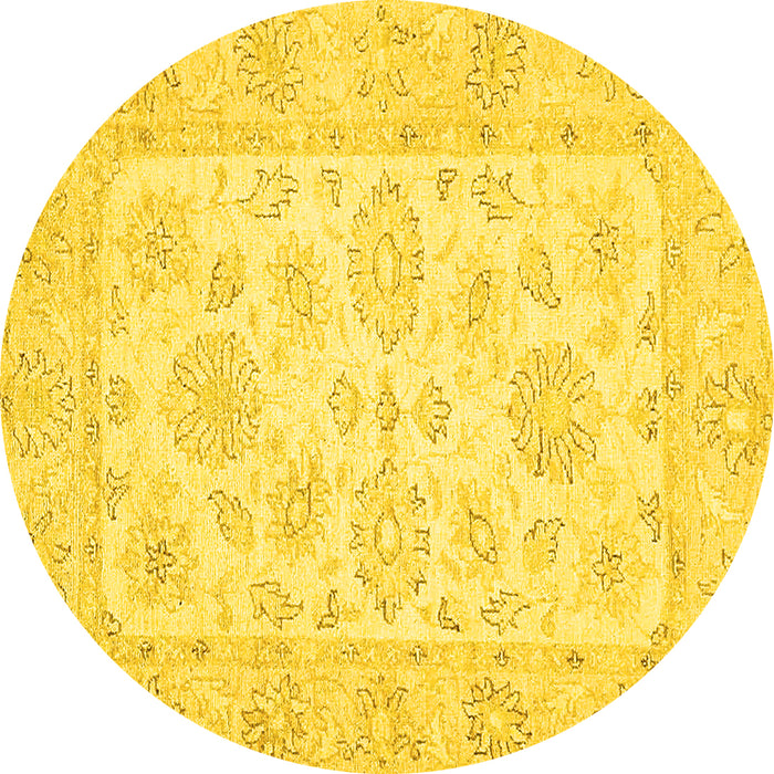 Round Oriental Yellow Traditional Rug, abs361yw