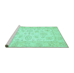 Sideview of Machine Washable Oriental Turquoise Traditional Area Rugs, wshabs361turq