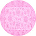 Round Machine Washable Oriental Pink Traditional Rug, wshabs361pnk