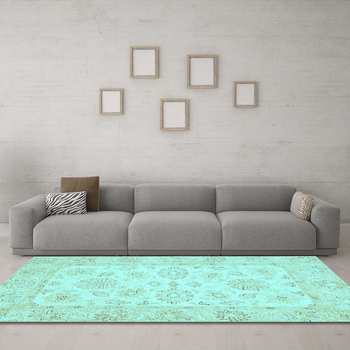 Machine Washable Oriental Light Blue Traditional Rug in a Living Room, wshabs361lblu