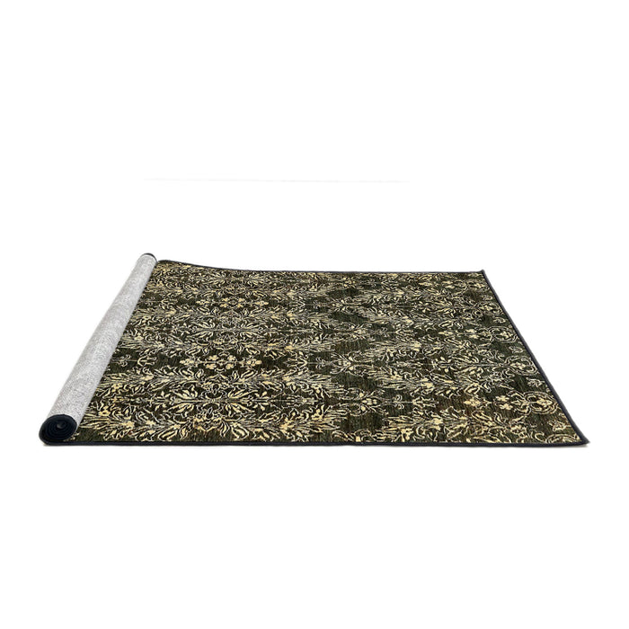 Sideview of Machine Washable Abstract Dark Khaki Green Rug, wshabs362