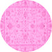 Round Machine Washable Oriental Pink Traditional Rug, wshabs3620pnk