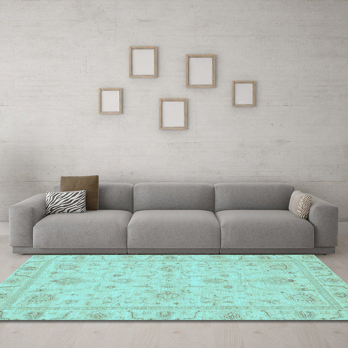 Machine Washable Oriental Light Blue Traditional Rug in a Living Room, wshabs3620lblu