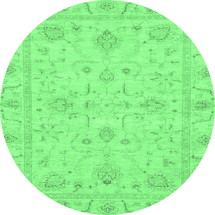 Round Machine Washable Oriental Emerald Green Traditional Area Rugs, wshabs3620emgrn