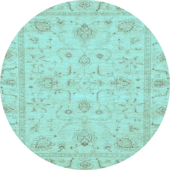 Round Machine Washable Oriental Light Blue Traditional Rug, wshabs3620lblu