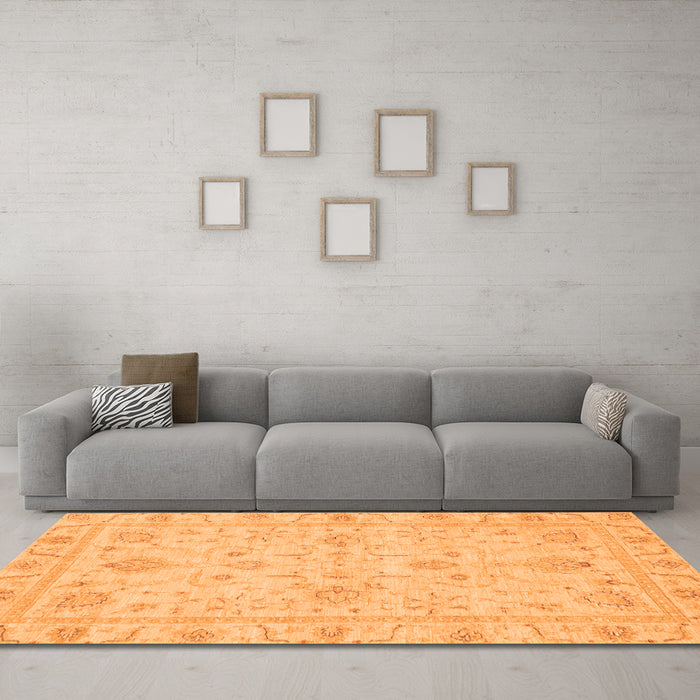 Machine Washable Oriental Orange Traditional Area Rugs in a Living Room, wshabs3620org