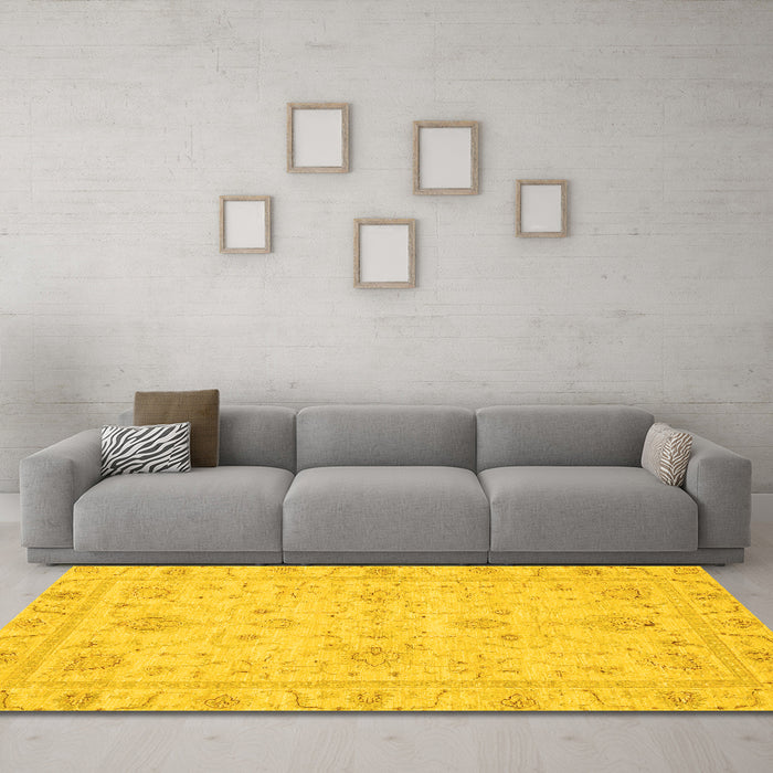 Machine Washable Oriental Yellow Traditional Rug in a Living Room, wshabs3620yw