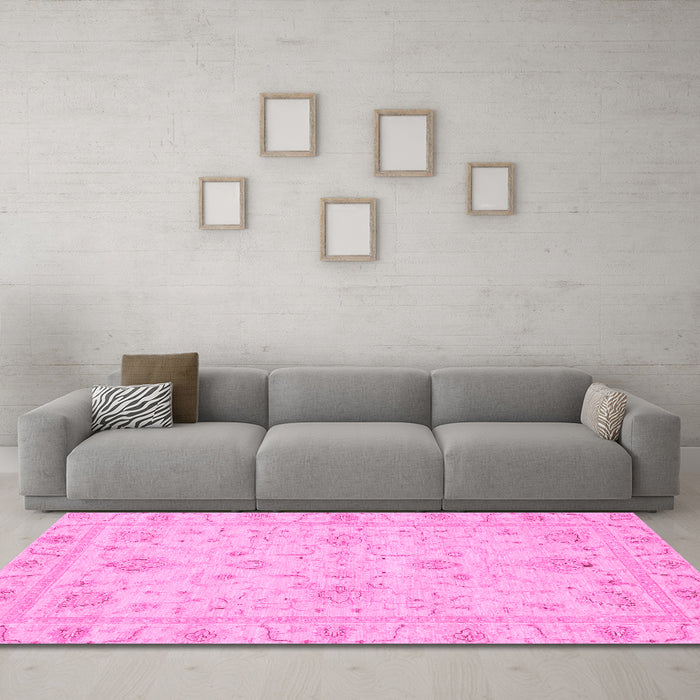 Machine Washable Oriental Pink Traditional Rug in a Living Room, wshabs3620pnk