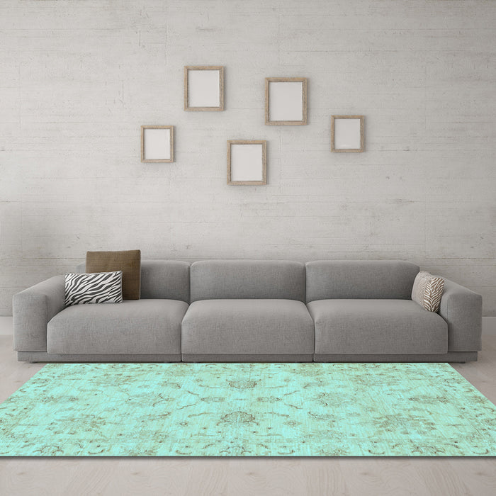 Machine Washable Oriental Light Blue Traditional Rug in a Living Room, wshabs3621lblu