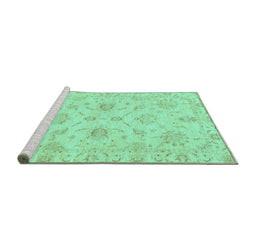 Sideview of Machine Washable Oriental Turquoise Traditional Area Rugs, wshabs3621turq