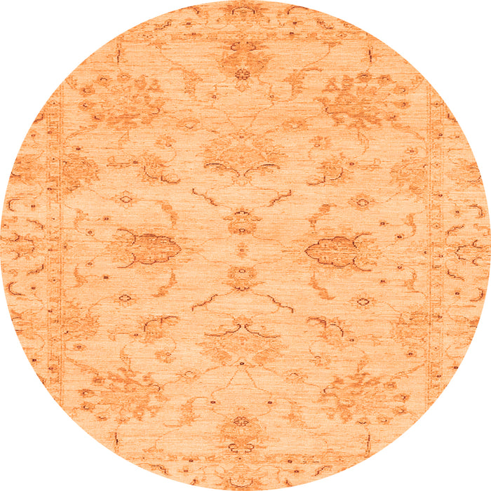 Round Machine Washable Oriental Orange Traditional Area Rugs, wshabs3621org