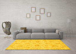 Machine Washable Oriental Yellow Traditional Rug in a Living Room, wshabs3621yw