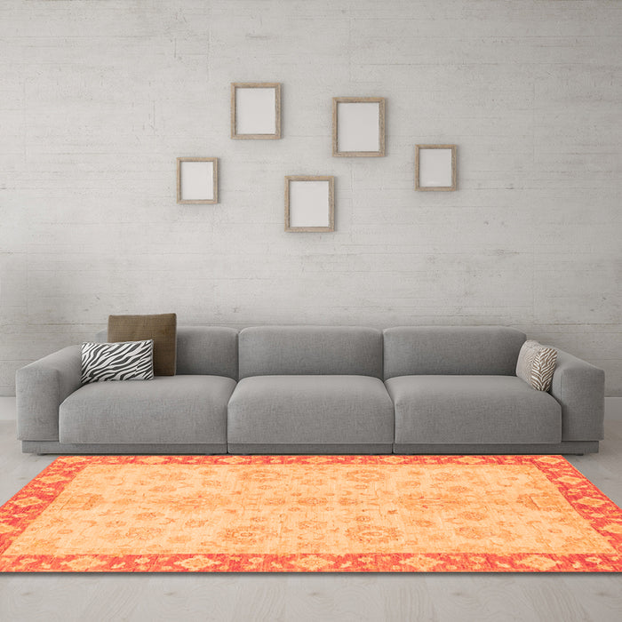 Machine Washable Abstract Orange Modern Area Rugs in a Living Room, wshabs3622org